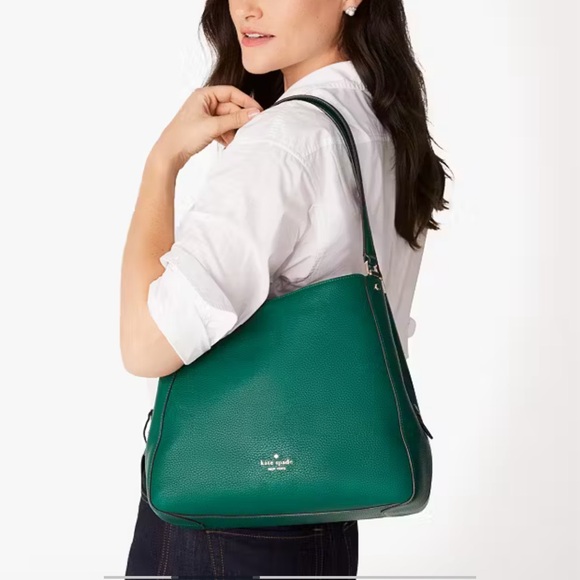 NWT Kate Spade Leila Medium Triple Green Deep Jade Pebbled Leather Shoulder Bag - Picture 2 of 12
